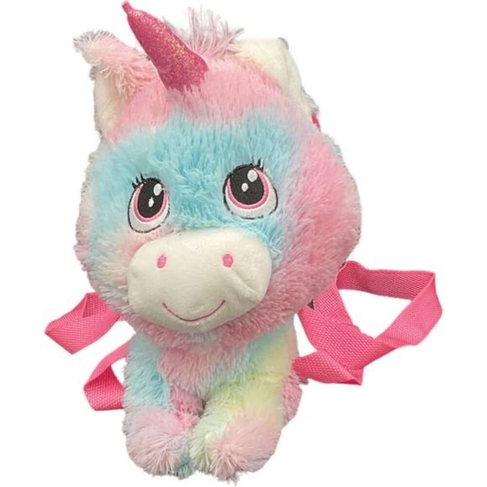 Plush Unicorn Backpack With Adjustable Straps Zipper Closure Pastel Colors
